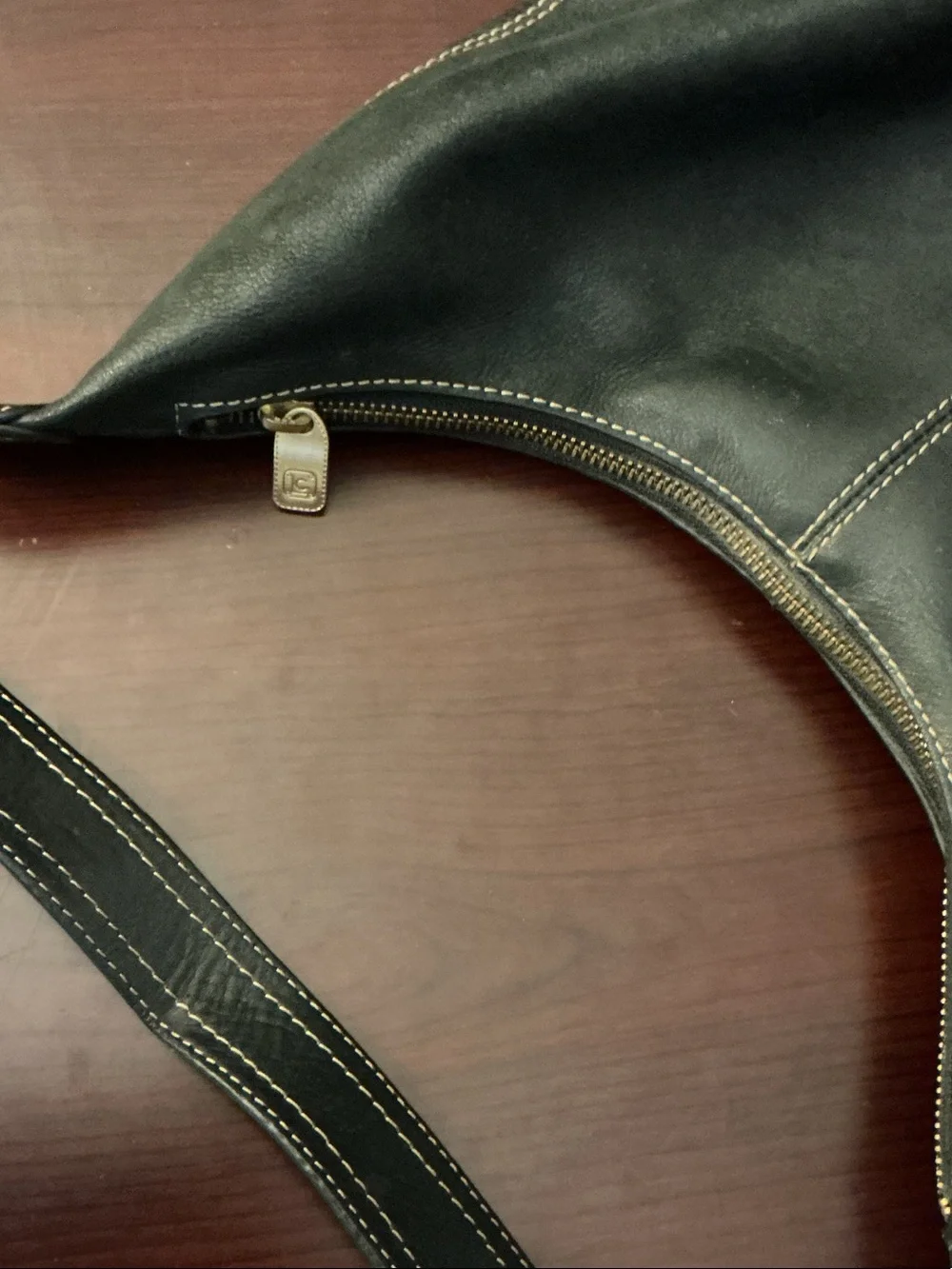 Liz Claiborne Black Leather Hobo with Cream Stitching and Gold Hardware